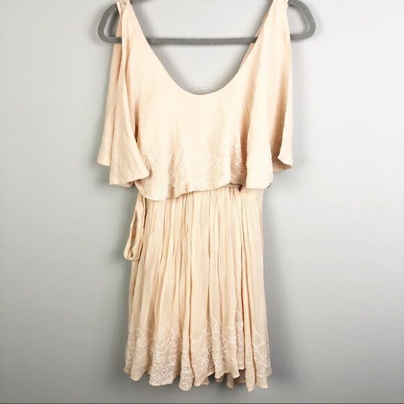 FREE PEOPLE | Sylvia Blush Beaded Mini Wrap Dress Tie Side NEW Women’s Size XS - Picture 8 of 10